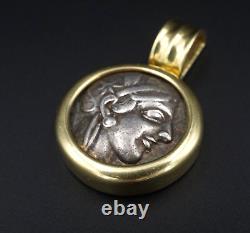 18k Gold Pendant Ancient Silver Coin Attica Tetradrachm Athena Owl 440BC PG1735