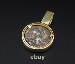 18k Gold Pendant Ancient Silver Coin Attica Tetradrachm Athena Owl 440BC PG1735