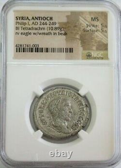 244- 249 Ad Silver Roman Empire Bi Tetradrachm Philip I Coin Ngc Mint State 5/5