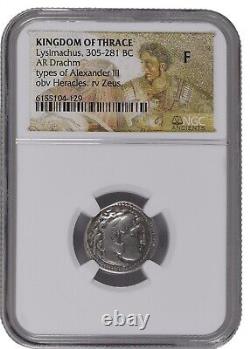 305-281bc Kingdom Of Thrace Ar Drachm Lysimachus Silver Coin Ngc Grade F
