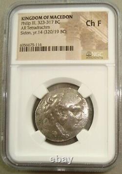 323-317 BC Kingdom of Macedon Philip III Ancient Greek Silver Tetradrachm NGC F