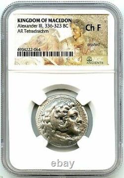 336 BC Ancient Greece, Alexander Great Silver Tetradrachm, NGC Fine, Life Issue