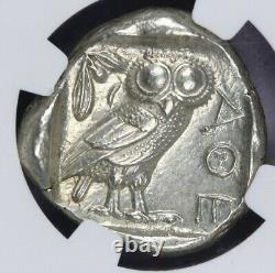440-404 BC AR TetraDrachm Athena Owl Moon NGC AU B-1