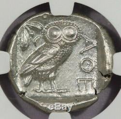 440-404 BC AR Tetradrachm Attica, Athens NGC Ch AU rv owl, olive spray, moon B2