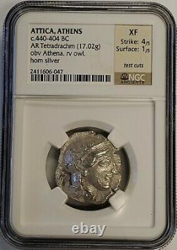440-404 BC ATTICA, ATHENS AR Tetradrachm Ancient Greek Silver Coin Owl NGC XF