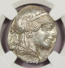 440-404 BC Attica Athens AR Tetradrachm obv Athena rv owl olive NGC Ch AU B-11