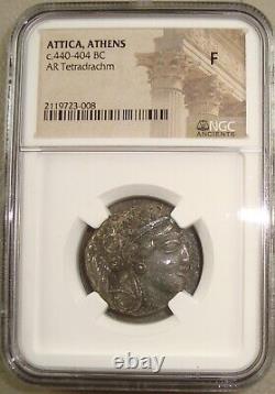 440-404 BC Attica, Athens Ancient Greek Silver Tetradrachm Athena/Owl NGC F