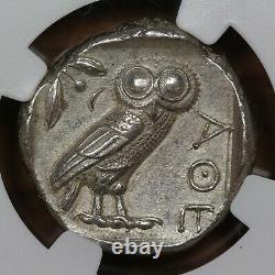 440-404 B. C. Ancient Greek Silver Tetradrachm, Athens Owl, NGC AU