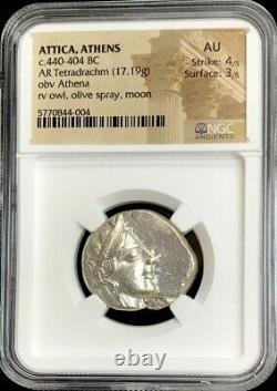 440- 404 Bc Silver Attica Athens Tetradrachm Athena Owl Coin Ngc About Unc 4/3