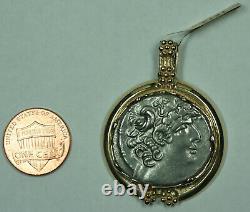 46-45 BC Ancient Silver Tetradrachm Julius Caesar 14K Gold Bezel Coin Pendant