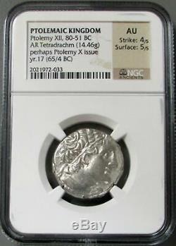 80-51 Bc Ptolemaic Kingdom Ar Tetradrachm Ptolemy XII Coin Ngc About Unc 4/5 5/5