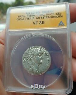 ANACS Ancient Roman Coin Nero tetradrachm 62AD Syria mint Silver Beautiful