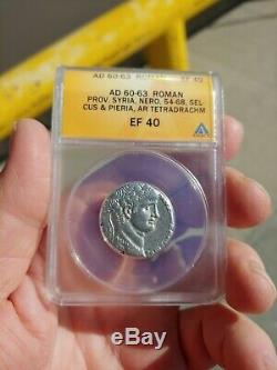 ANACS Roman Nero Syria Tetradrachm 61 AD Silver Beautiful Coin