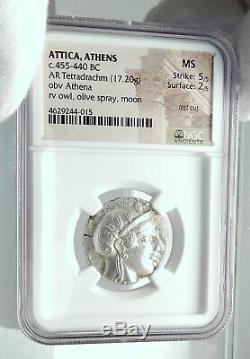 ATHENS Greece 455BC Ancient Silver Greek TETRADRACHM Coin Athena Owl NGC i77669