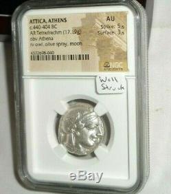 ATTICA ATHENS Silver Coin 440-404 BC AR Tetradrachm Athena Owl NGC AU Strike 5/5