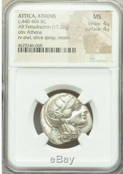 ATTICA Athens Athena Owl 440-404 BC AR (Silver) Tetradrachm NGC MS GRADE 4/5 4/5
