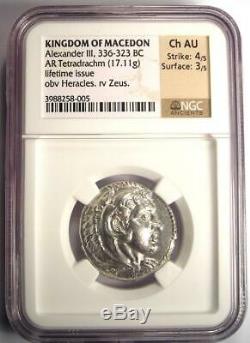Alexander the Great AR Tetradrachm Coin 336-323 BC, Lifetime NGC Choice AU