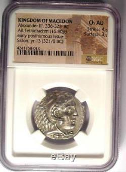 Alexander the Great AR Tetradrachm Coin 336-323 BC NGC Choice AU Nice