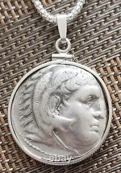 Alexander the Great Ancient Greek Tetradrachm Coin 925 Silver Necklace with COA