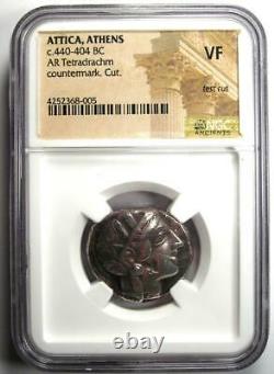 Ancient Athens Greece Athena Owl Tetradrachm Coin (440-404 BC) NGC VF, Test Cut