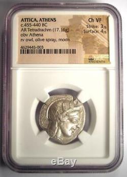 Ancient Athens Greece Athena Owl Tetradrachm Coin (455-440 BC) NGC Choice VF
