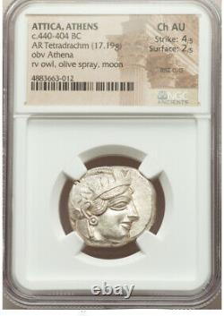 Ancient Athens Greece Athena Owl Tetradrachm Silver Coin 440-404 BC NGC Ch AU