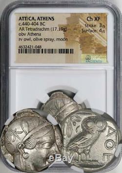 Ancient Attica Athens 440-404 BC Athena Owl Tetradrachm graded by NGC as CH XF