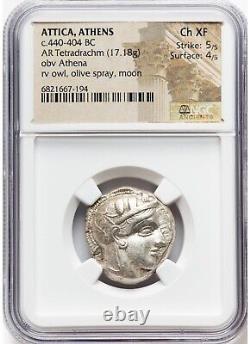 Ancient Greece Athens Owl Tetradrachm Silver AR Coin NGC Ch XF Extremely Fine