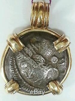 Ancient Greek Coin tetradrachm OWL mounted in 14K Gold Pendant Rare Coin