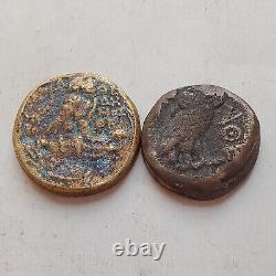 Ancient Greek Old Silver Tetradrachm Coin Athens Attica Owl 500bc 2 Coins