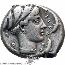 Ancient Greek Sicily Syracuse Silver Tetradrachm Coin Quadriga Nike Dolphin 480