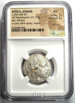 Athens Athena Owl Tetradrachm Coin (455-440 BC) NGC AU, Test Cut Early Issue