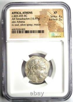 Athens Athena Owl Tetradrachm Coin 465-455 BC NGC XF (EF) Rare Early Issue