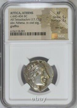 Athens Greece Athena Owl Tetradrachm Coin 440-404 BC NGC XF Test Cut
