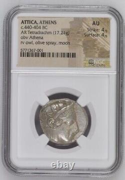 Athens Greece Athena Owl Tetradrachm Coin 440 BC. NGC AU 4/5 Strike