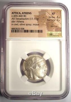 Athens Greece Athena Owl Tetradrachm Coin (Early 455-440 BC) NGC XF, Test Cut
