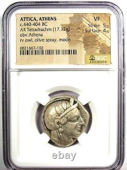 Athens Greek Athena Owl AR Tetradrachm Coin 440-404 BC NGC VF 5/5 Strike