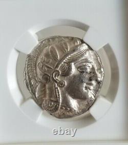 Attica, Athena Tetradrachm with Owl NGC AU Ancient Silver Coin nice crest