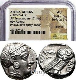 Attica Athens 393-294 BC AR Tetradrachm Athena/Owl SILVER Coin NGC AU 5/5 3/5