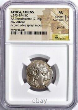 Attica Athens 393-294 BC AR Tetradrachm Athena/Owl SILVER Coin NGC AU 5/5 3/5