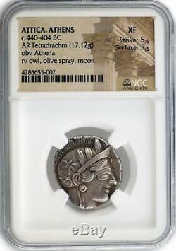 Attica Athens Athena Owl AR Tetradrachm 440-404 BC NGC Ancients XF