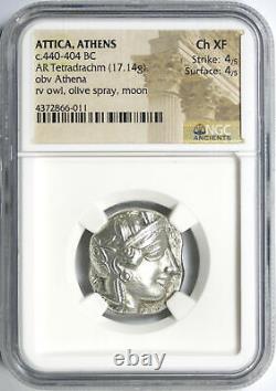 Attica, Athens Greece c. 440-404 BC AR Tetradrachm Athena & Owl NGC Ch XF 4/5