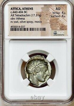 Attica Athens Greek Owl Silver Tetradrachm Coin (440-404 BC) NGC AU 4/5 4/5