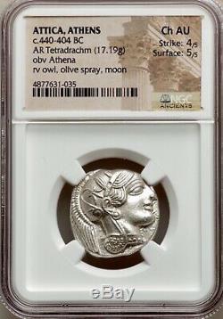 Attica Athens Greek Owl Silver Tetradrachm Coin (440-404 BC) NGC CH AU 4/5 5/5