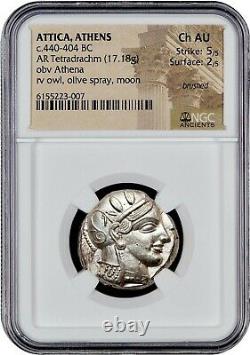 Attica Athens Greek Owl Silver Tetradrachm Coin (440-404 BC) NGC CH AU 5/5 2/5