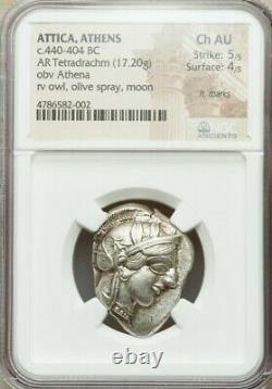 Attica Athens Greek Owl Silver Tetradrachm Coin (440-404 BC) NGC CH AU 5/5 4/5