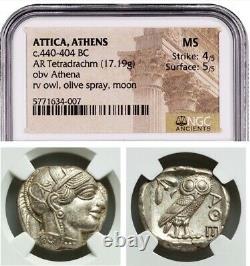 Attica Athens Greek Owl Silver Tetradrachm Coin (440-404 BC) NGC MS 4/5 5/5