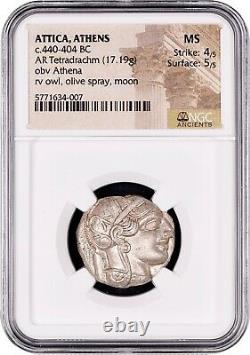 Attica Athens Greek Owl Silver Tetradrachm Coin (440-404 BC) NGC MS 4/5 5/5