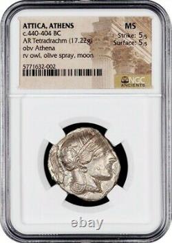 Attica Athens Greek Owl Silver Tetradrachm Coin (440-404 BC) NGC MS 5/5 5/5