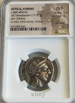 Attica, Athens Tetradrachm Full Crest NGC Choice Fine Ancient Silver Coin